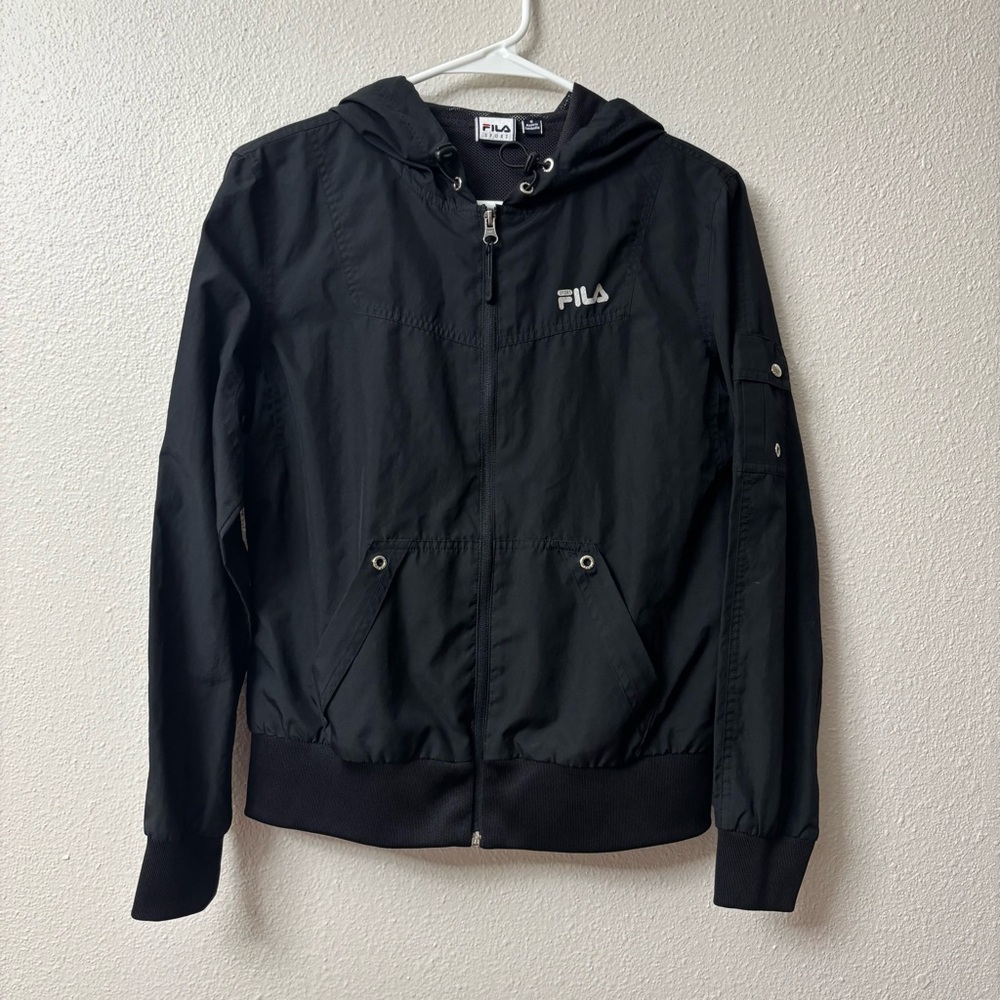 Fila Women Black Windbreaker Jacket Size S